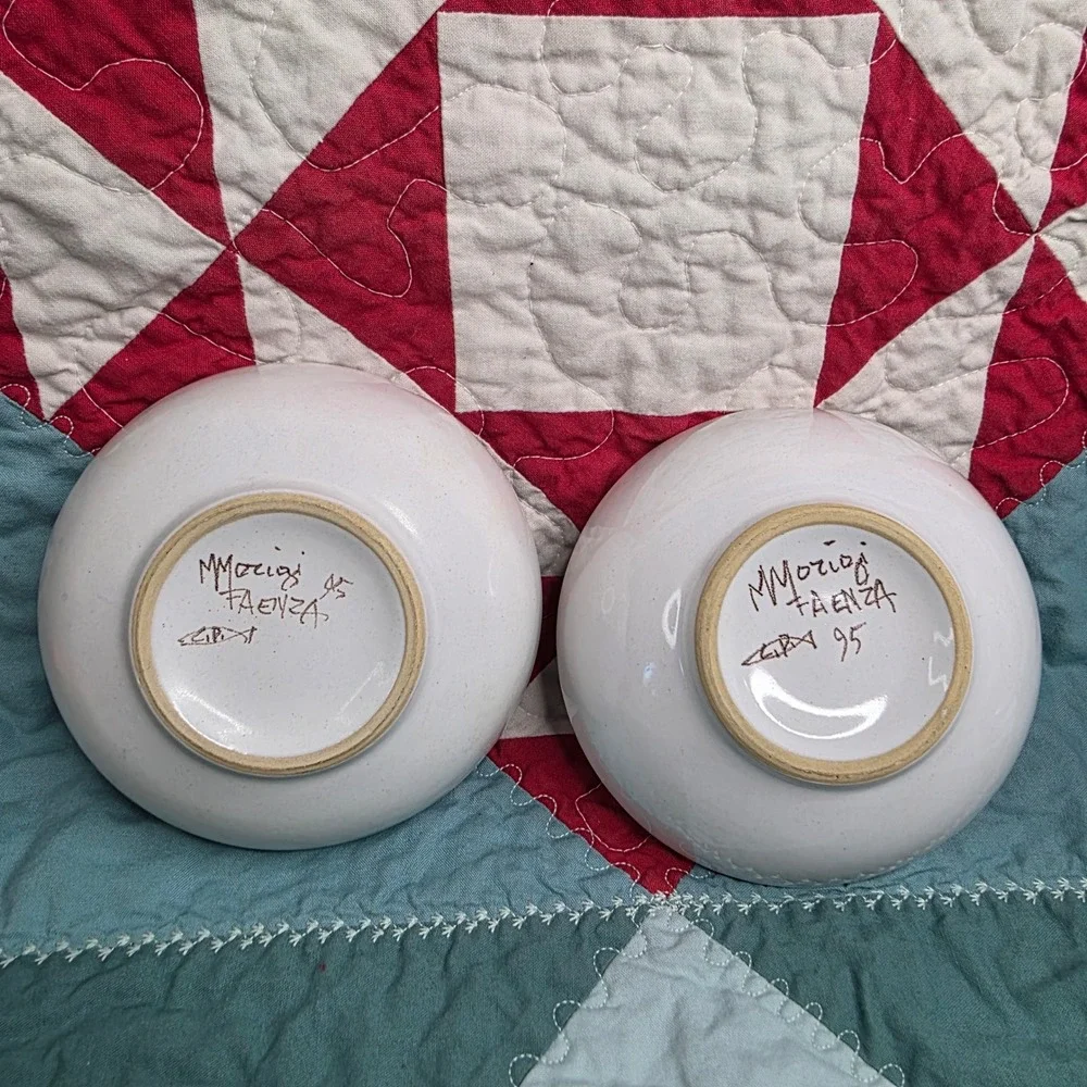 Mirta Morigi Faenza Italian Pottery Moon Face Ceramic Bowls Set of 2 1995